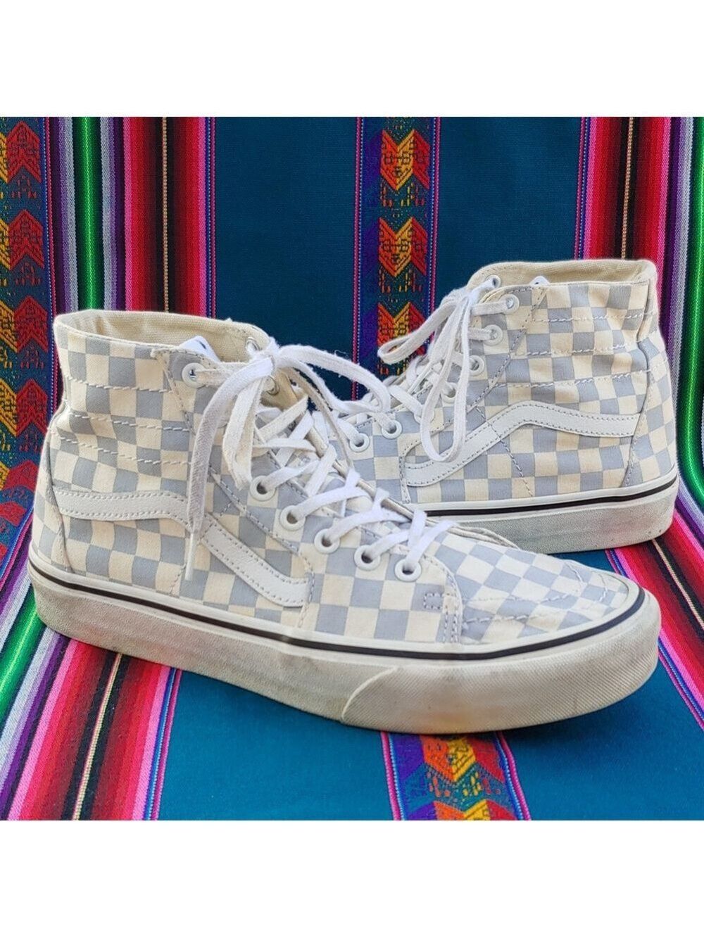 Vans Sk8-Hi Checkerboard Sneakers Zen Blue and White Size Men's 8.5 Women's 10 - Picture 10 of 17